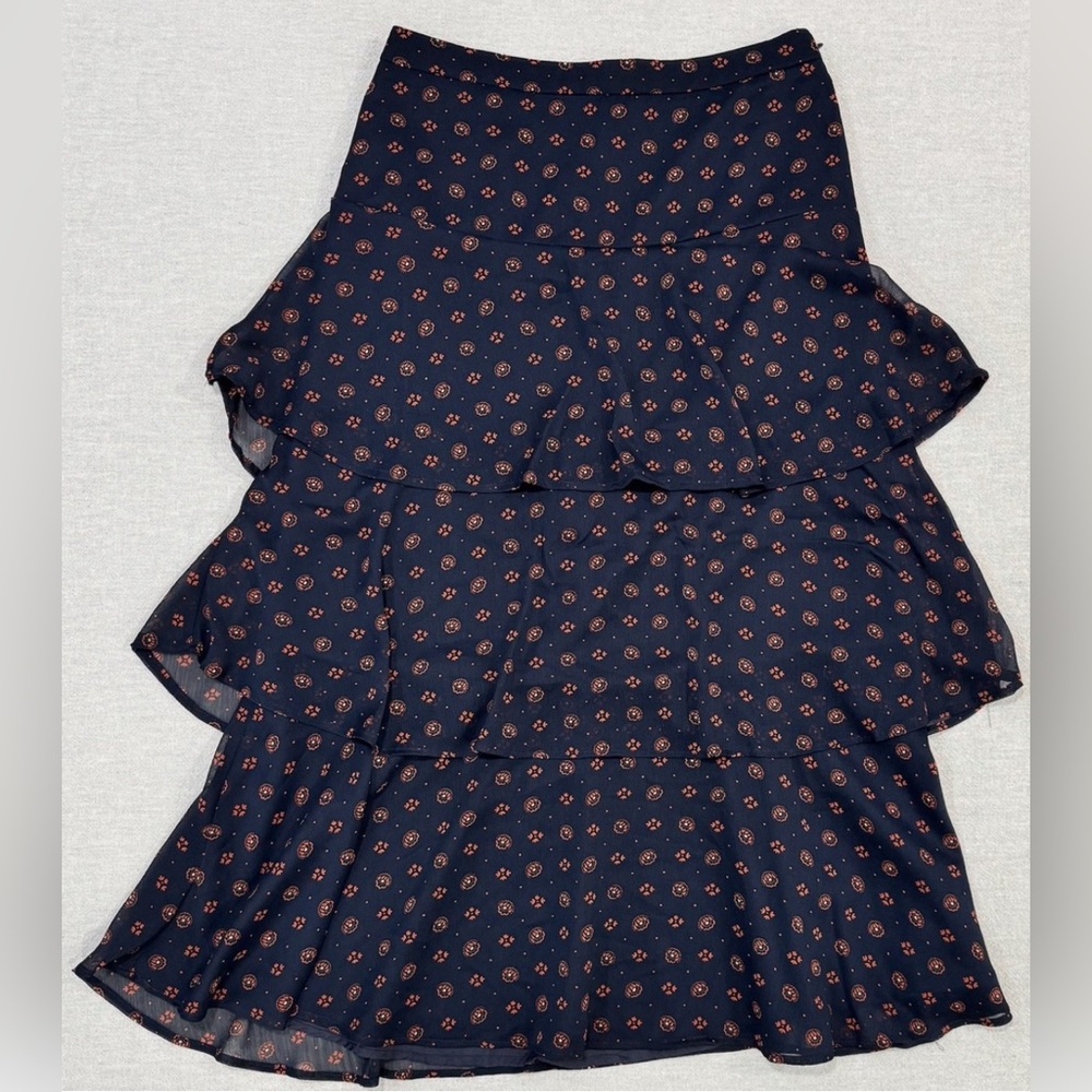 Ann Taylor Navy Ruffled Tiered Midi Skirt